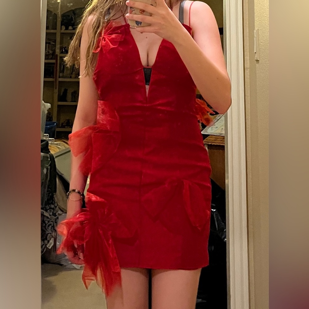 For Love And Lemons Red Ruffled Tiered Mini Dress
